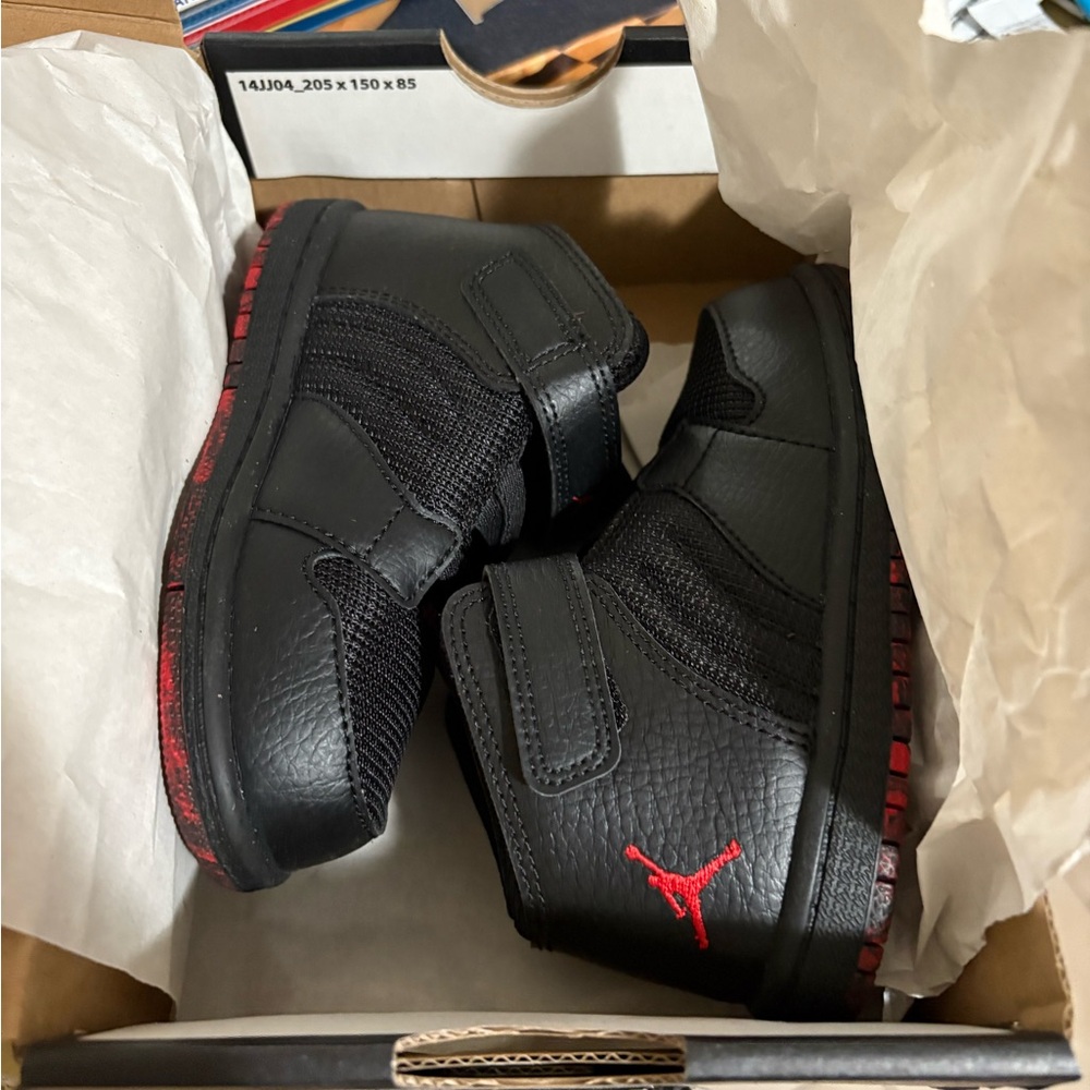 Jordan Black and Red Sneakers 8c